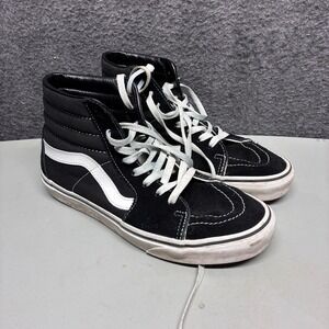 Vans Sk8-Hi Black White High Top Suede Canvas Skate Shoes Womens 9 Mens 7.5